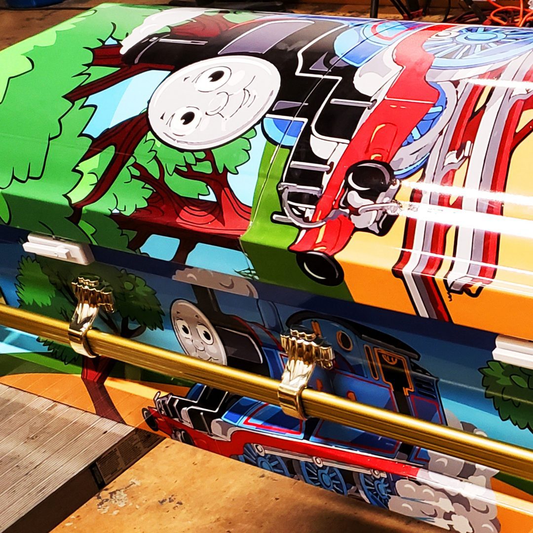Personalized Child Train Casket Wrap 2